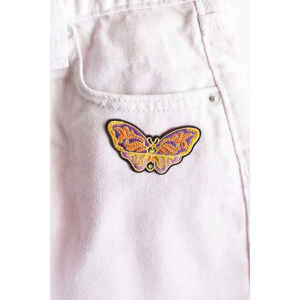 Old Navy Girls Light Pink Denim Butterfly Moth Patch Upcycled Cutoff Shorts